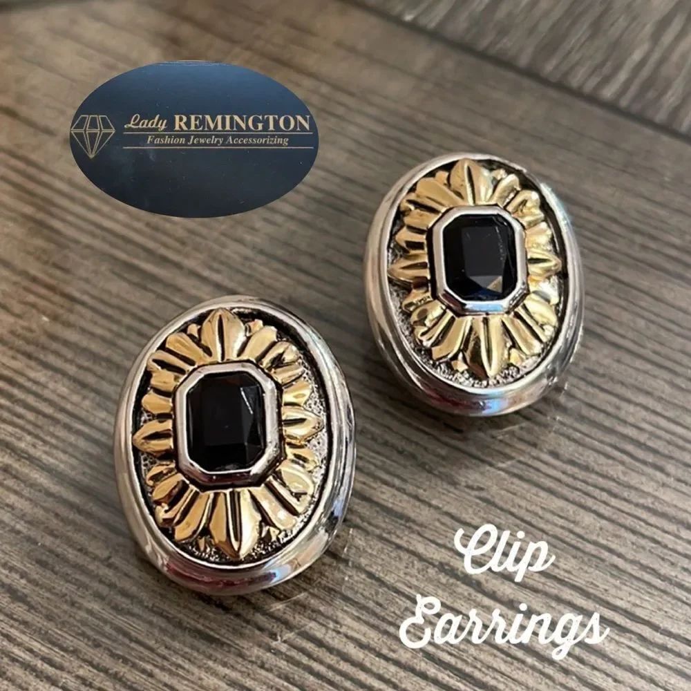 Vintage Two-tone Lady Remington Clip Earrings